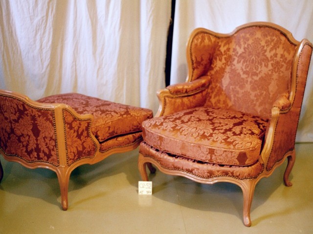 After Textile Conservation - A Louis XV Bergere a la Reine after textile conservation, textile conservator, antique historic textile preservation repair chair from a museum collection after conservation treatment and re-upholstery by textile conservator, Gwen Spicer of Spicer Art Conservation expert in textile repair preservation and conservation.