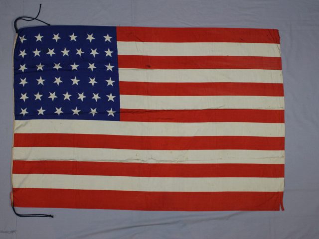 38-star flag conserved and framed by textile conservator and flag expert Gwen Spicer of Spicer Art Conservation